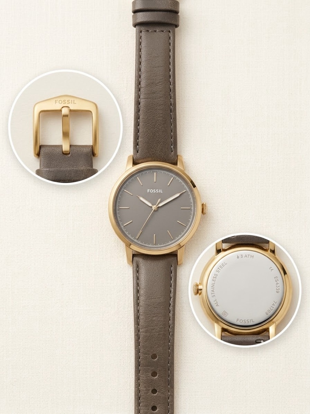 Fossil Jacqueline Brown Dial Gold-Tone Stainless Steel & Leather Watch ES4339